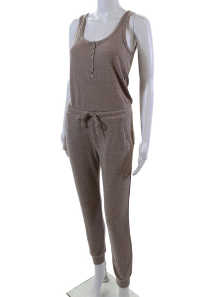 Z Supply Womens Scoop Neck Sleeveless Knit Button Cuff Bottom Jumpsuit Nude Size