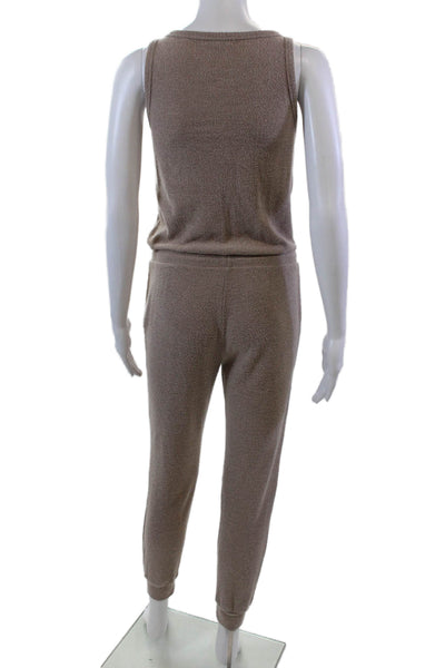 Z Supply Womens Scoop Neck Sleeveless Knit Button Cuff Bottom Jumpsuit Nude Size