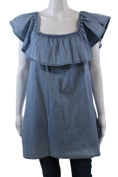 Sincerely Jules Womens Cotton Scoop Neck Lined Tunic Blouse Blue Size XS