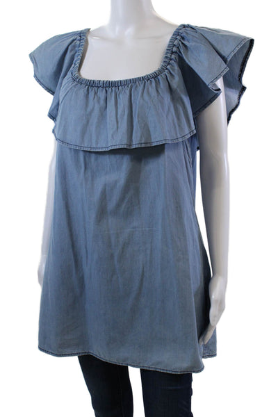 Sincerely Jules Womens Cotton Scoop Neck Lined Tunic Blouse Blue Size XS