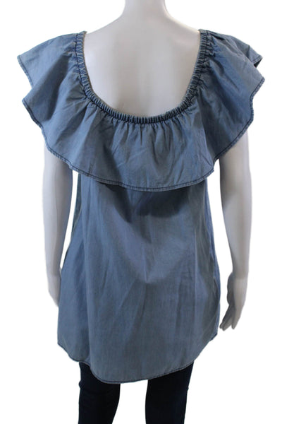 Sincerely Jules Womens Cotton Scoop Neck Lined Tunic Blouse Blue Size XS