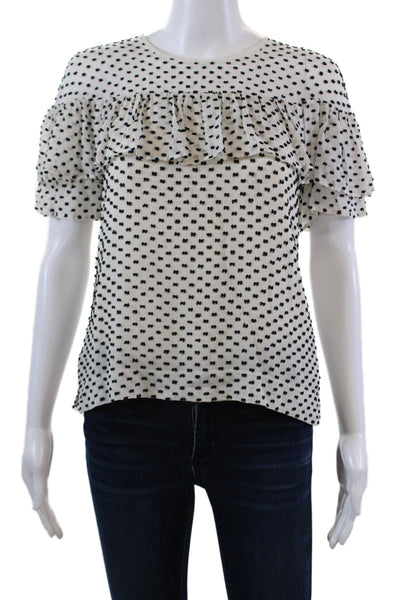 J Crew Womens Textured Short Sleeve Round Neck Polka Dot Blouse White Size 00