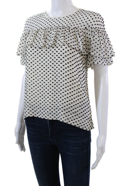 J Crew Womens Textured Short Sleeve Round Neck Polka Dot Blouse White Size 00