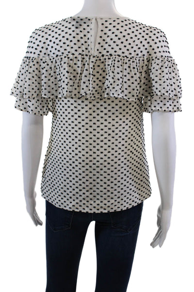 J Crew Womens Textured Short Sleeve Round Neck Polka Dot Blouse White Size 00