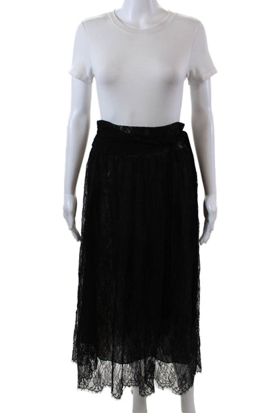 Haute Hippie Womens Textured Zip Lace Lined Long Skirt Black Size 04
