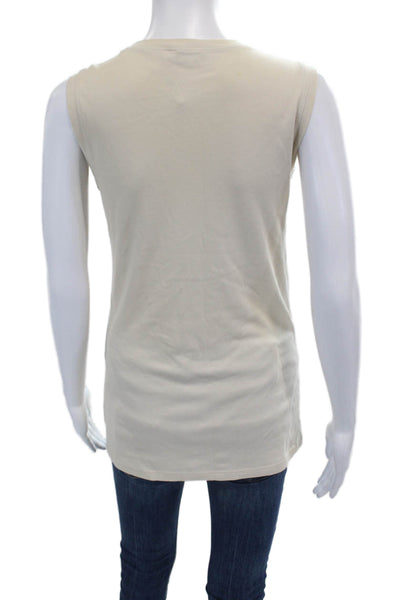 Hermes Womens Cotton Sleeveless Crewneck Tank Top Beige Size 36