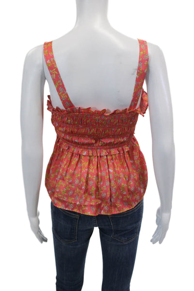 J Crew Womens Sleeveless Smocked Square Neck Floral Satin Top Pink Size Small