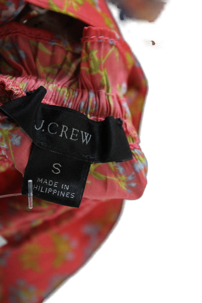 J Crew Womens Sleeveless Smocked Square Neck Floral Satin Top Pink Size Small