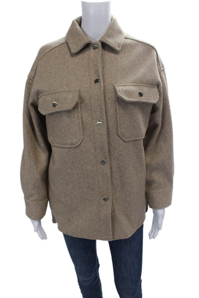 Zara Womens Button Front Long Sleeve Collared Pocket Jacket Brown Size XS