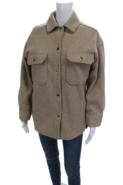 Zara Womens Button Front Long Sleeve Collared Pocket Jacket Brown Size XS
