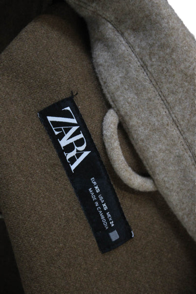 Zara Womens Button Front Long Sleeve Collared Pocket Jacket Brown Size XS