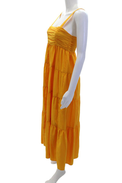 Zara Womens Sleeveless Square Neck Midi Shift Dress Orange Cotton Size XS