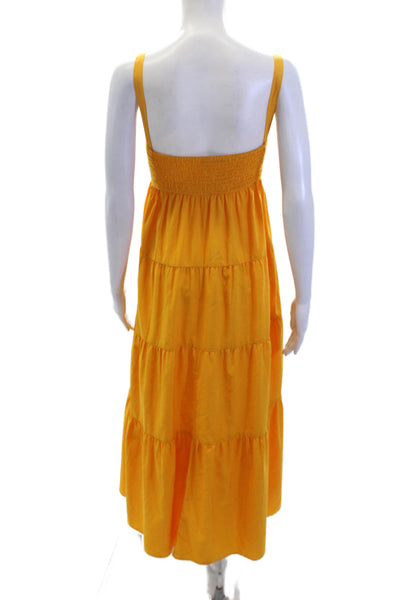 Zara Womens Sleeveless Square Neck Midi Shift Dress Orange Cotton Size XS