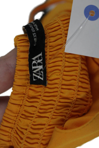 Zara Womens Sleeveless Square Neck Midi Shift Dress Orange Cotton Size XS