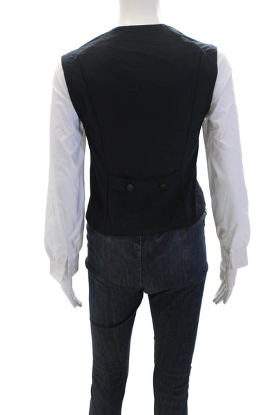 Drew Womens Long Sleeve Button Front V Neck Blouse Mira Top White Navy Size XS