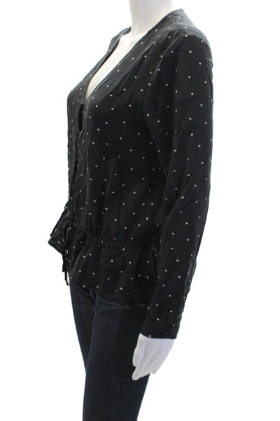 Rails Womens Long Sleeve Button Front V Neck Silk Heart Shirt Black Size XS