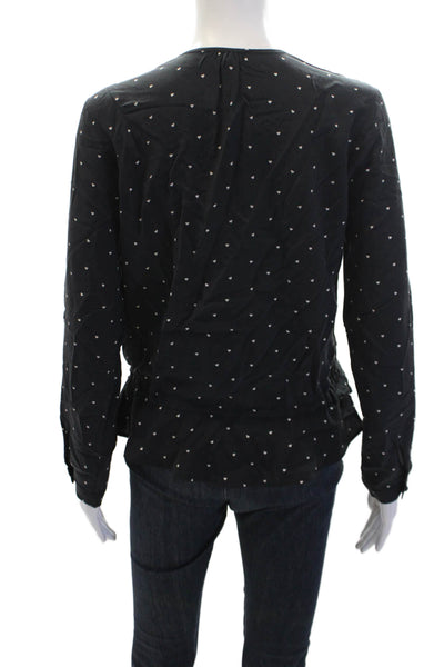 Rails Womens Long Sleeve Button Front V Neck Silk Heart Shirt Black Size XS
