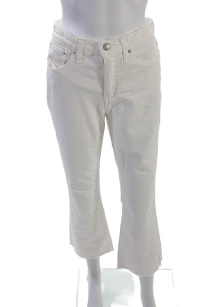Madewell Womens Cotton Cali Mid Rise Raw Ankle Boot Cut Jeans White Size 25