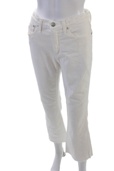 Madewell Womens Cotton Cali Mid Rise Raw Ankle Boot Cut Jeans White Size 25
