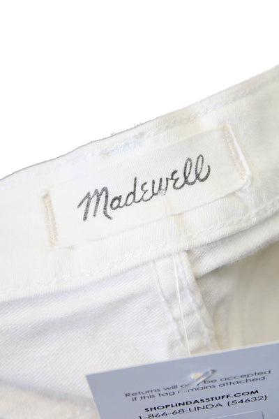 Madewell Womens Cotton Cali Mid Rise Raw Ankle Boot Cut Jeans White Size 25