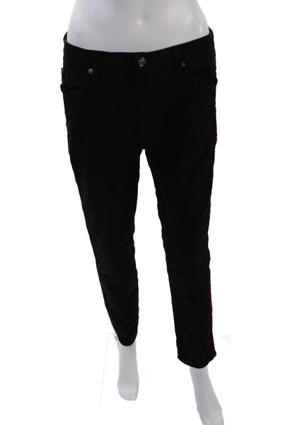 7 For All Mankind Womens High Waist Velvet Trim Ankle Skinny Jeans Black Size 27