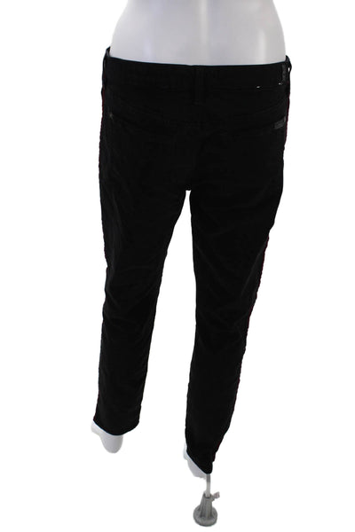 7 For All Mankind Womens High Waist Velvet Trim Ankle Skinny Jeans Black Size 27