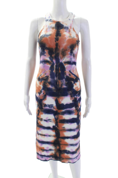 YFB Womens Crew Neck Tie Dyed Ribbed Knit Midi Tank Dress White Multi Size Small