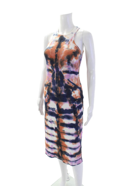 YFB Womens Crew Neck Tie Dyed Ribbed Knit Midi Tank Dress White Multi Size Small