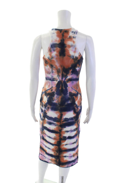 YFB Womens Crew Neck Tie Dyed Ribbed Knit Midi Tank Dress White Multi Size Small