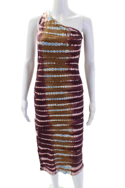 YFB Womens One Shoulder Ribbed Knit Tie Dyed Midi Dress Purple Multi Size Small