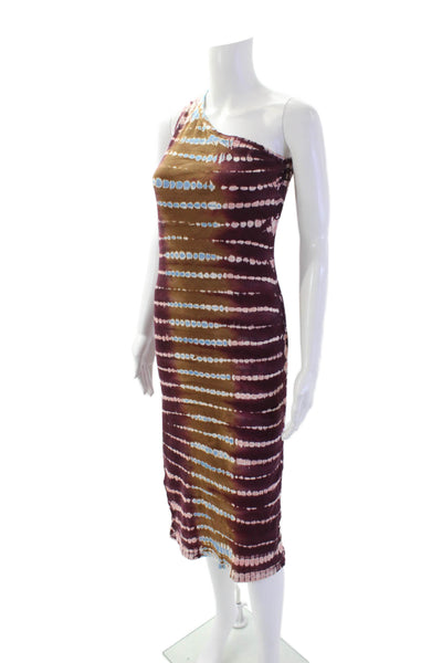 YFB Womens One Shoulder Ribbed Knit Tie Dyed Midi Dress Purple Multi Size Small