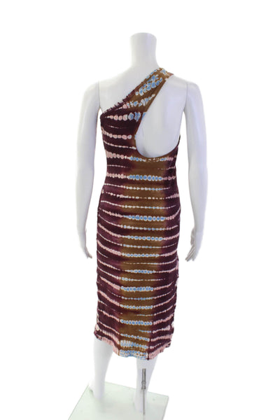 YFB Womens One Shoulder Ribbed Knit Tie Dyed Midi Dress Purple Multi Size Small