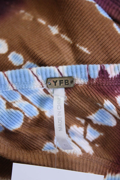 YFB Womens One Shoulder Ribbed Knit Tie Dyed Midi Dress Purple Multi Size Small
