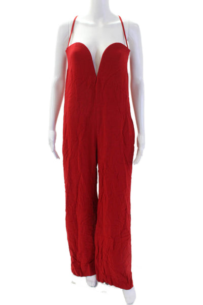 Zara Womens Back Zip Spaghetti Strap Sweetheart Wired Jumpsuit Red Size Small
