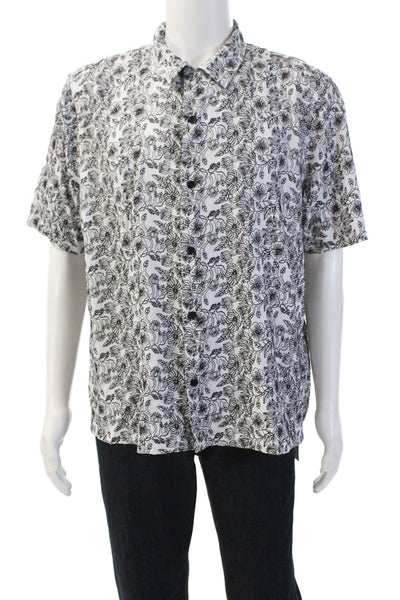 Ted Baker London Mens Floral Embroidered Button Down Shirt White Black Size 1
