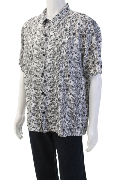 Ted Baker London Mens Floral Embroidered Button Down Shirt White Black Size 1