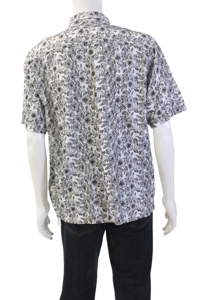 Ted Baker London Mens Floral Embroidered Button Down Shirt White Black Size 1