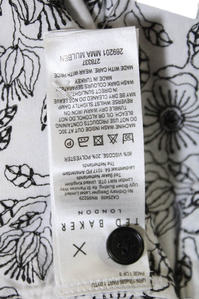 Ted Baker London Mens Floral Embroidered Button Down Shirt White Black Size 1