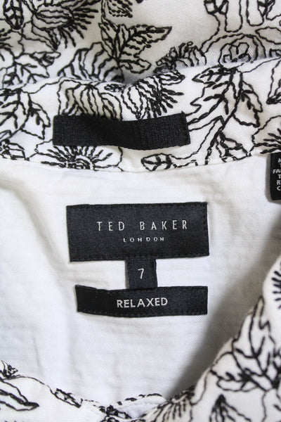 Ted Baker London Mens Floral Embroidered Button Down Shirt White Black Size 1