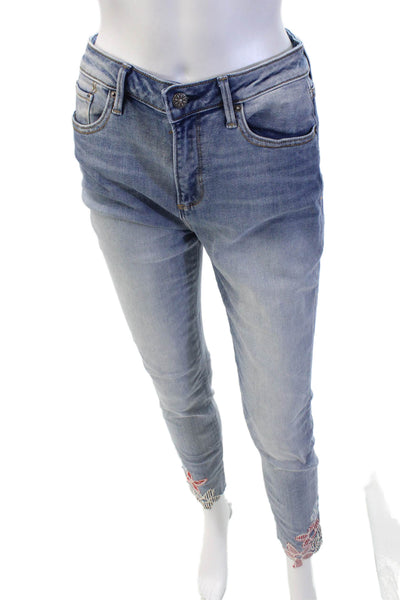 Driftwood Womens Cotton Floral Five Pocket High-Rise Skinny Jeans Blue Size 28