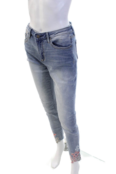 Driftwood Womens Cotton Floral Five Pocket High-Rise Skinny Jeans Blue Size 28