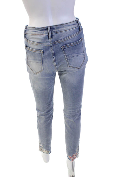 Driftwood Womens Cotton Floral Five Pocket High-Rise Skinny Jeans Blue Size 28