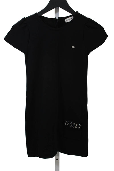Sonia Rykiel Girls Textured Round Neck Short Sleeve Casual Dress Black Size 10