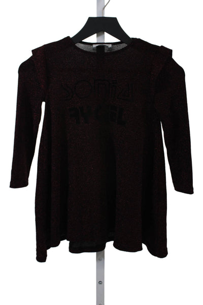 Sonia Rykiel Girls Long Sleeve Round Neck Sparkly Blouse Red Size 6Y