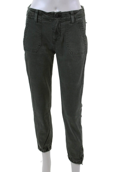 Paige Womens Cotton High Waisted Ankle Zip Pants Green Size 25