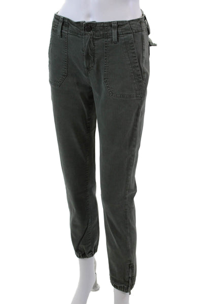 Paige Womens Cotton High Waisted Ankle Zip Pants Green Size 25