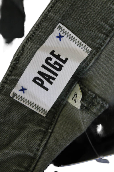 Paige Womens Cotton High Waisted Ankle Zip Pants Green Size 25