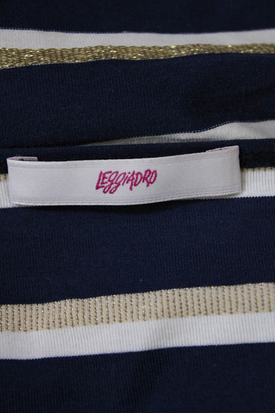 Leggiadro Womens Cotton Long Sleeve Metallic Striped Top Blue Size 4