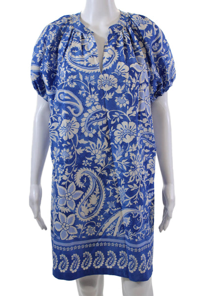 Karen Kane Womens Short Sleeve V Neck Floral Paisley Dress Blue White Size MP