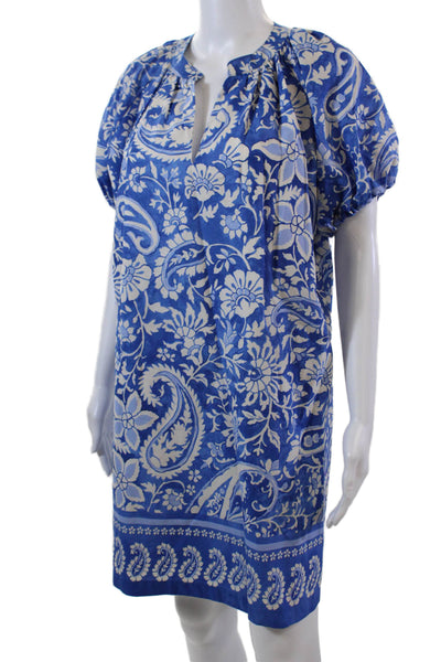 Karen Kane Womens Short Sleeve V Neck Floral Paisley Dress Blue White Size MP
